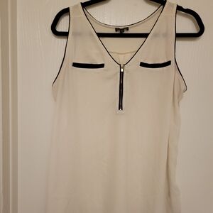 Cream Sleeveless Top with Black Trim